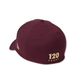 Maroon cap with '120 Years' text on a white background