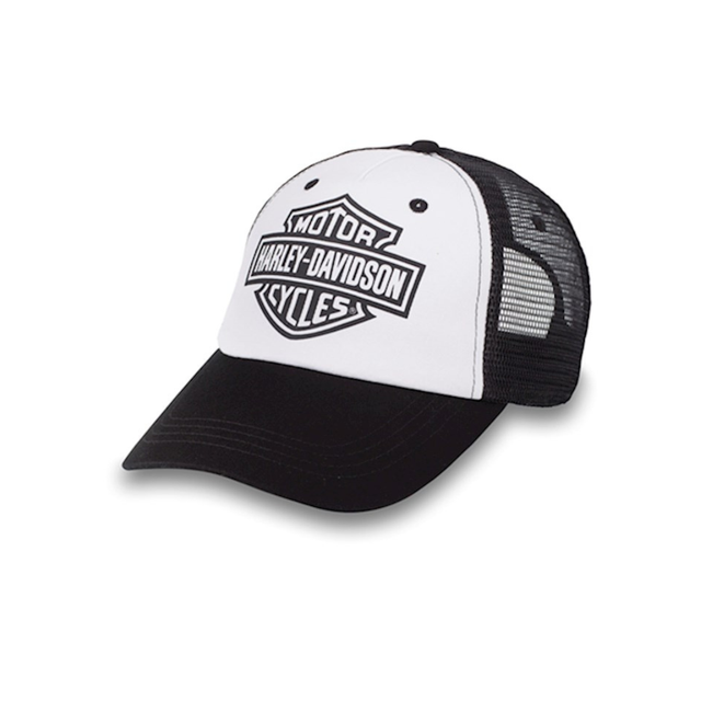 Black and white Harley-Davidson cap on a white background