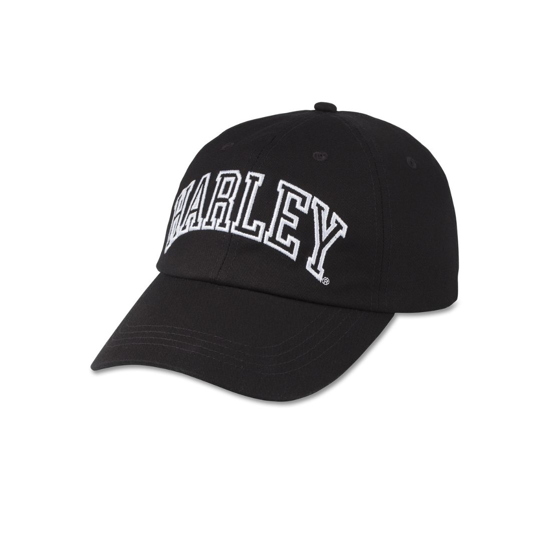 Black cap with 'Harley' logo on a white background