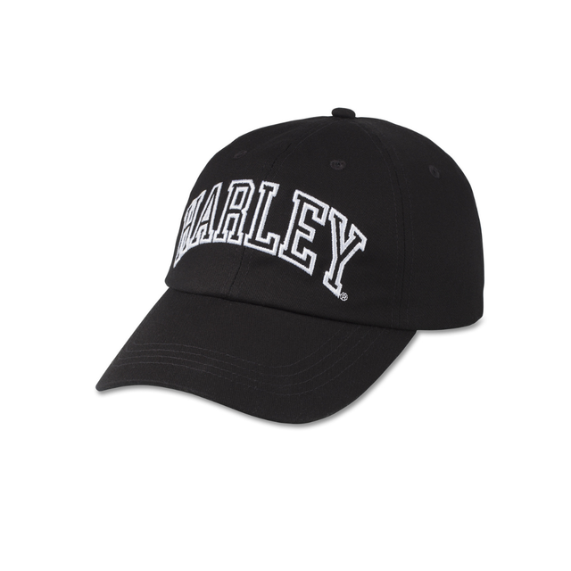 Black cap with 'Harley' logo on a white background