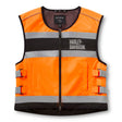 Orange safety vest with reflective stripes and Harley-Davidson logo on a white background