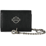 Harley-Davidson Men's Metal B&S Leather Tri-Fold Wallet w/  Chain