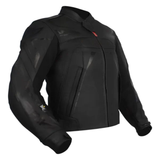 Black motorcycle jacket on a white background