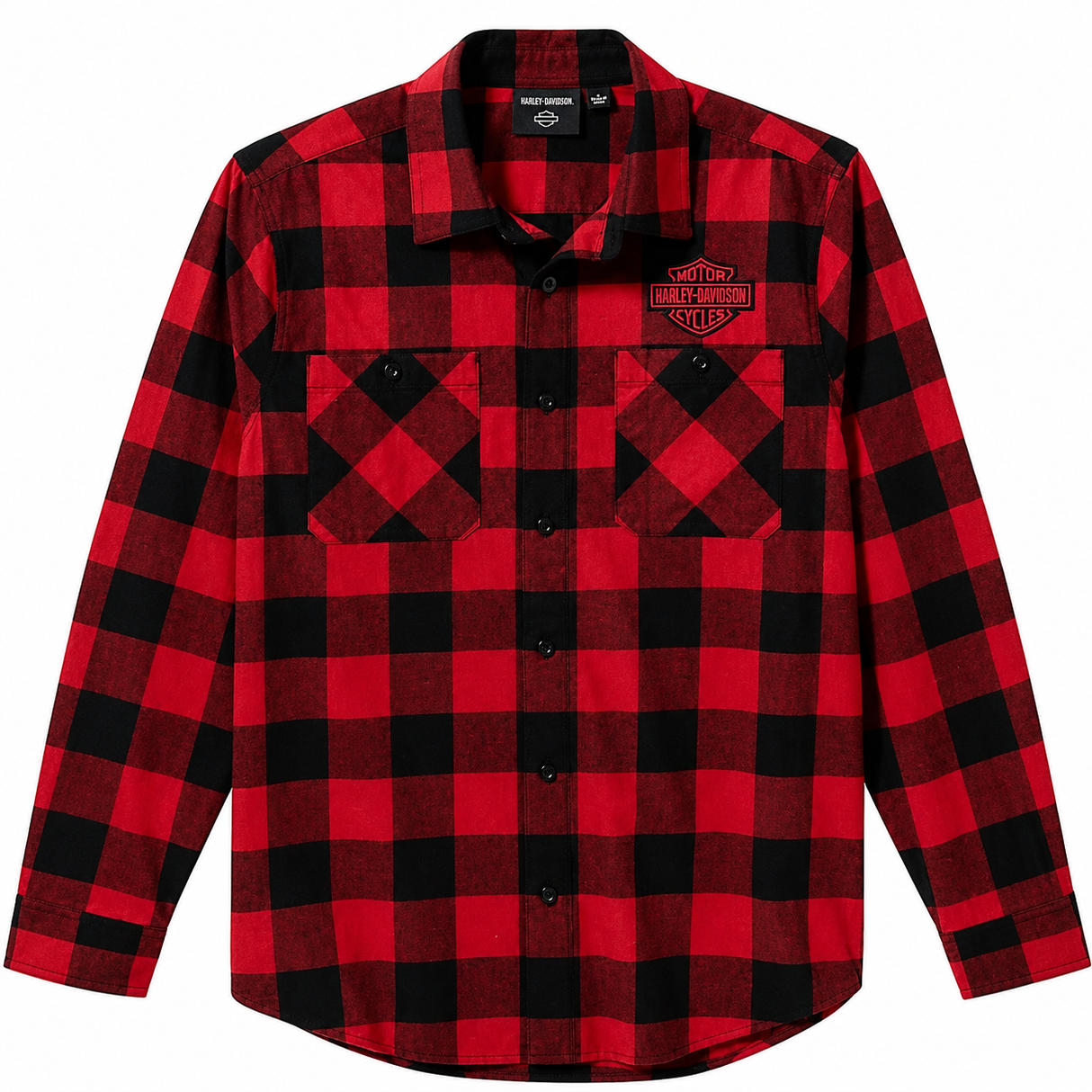 Harley-Davidson Men's Bar & Shield Buffalo Check Flannel Shirt - Red