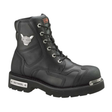 Black leather boot with laces on a white background