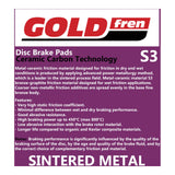 GOLDfren Brake Pads Sintered Sports GF033 - S3 (PR58)