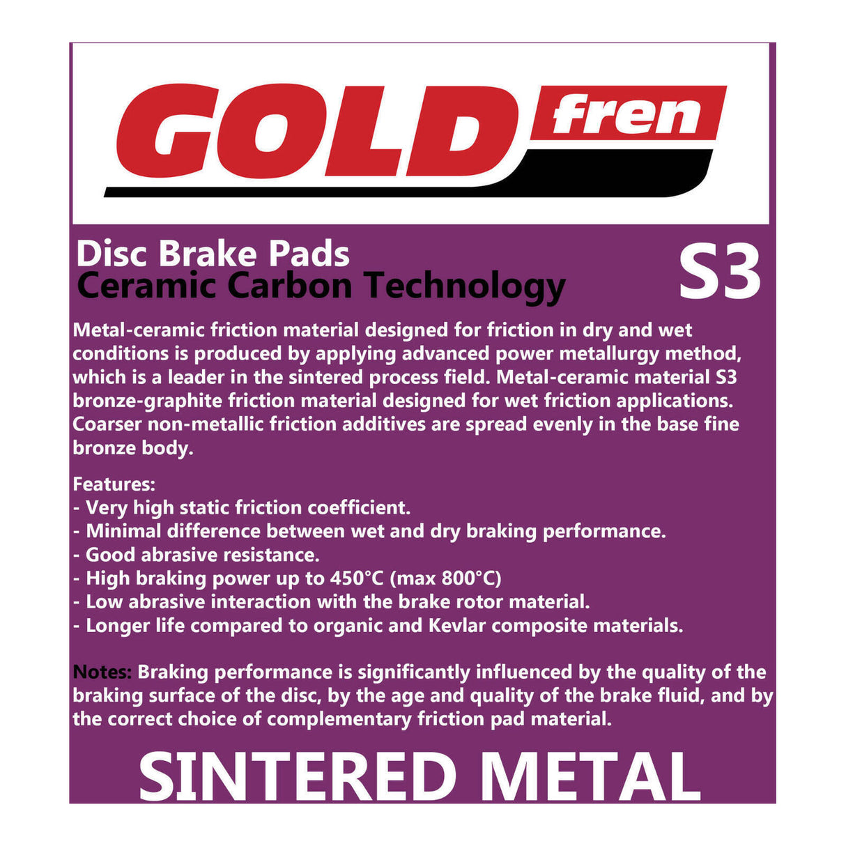 GOLDfren Brake Pads Sintered Sports GF115 - S3 ( PH90 )