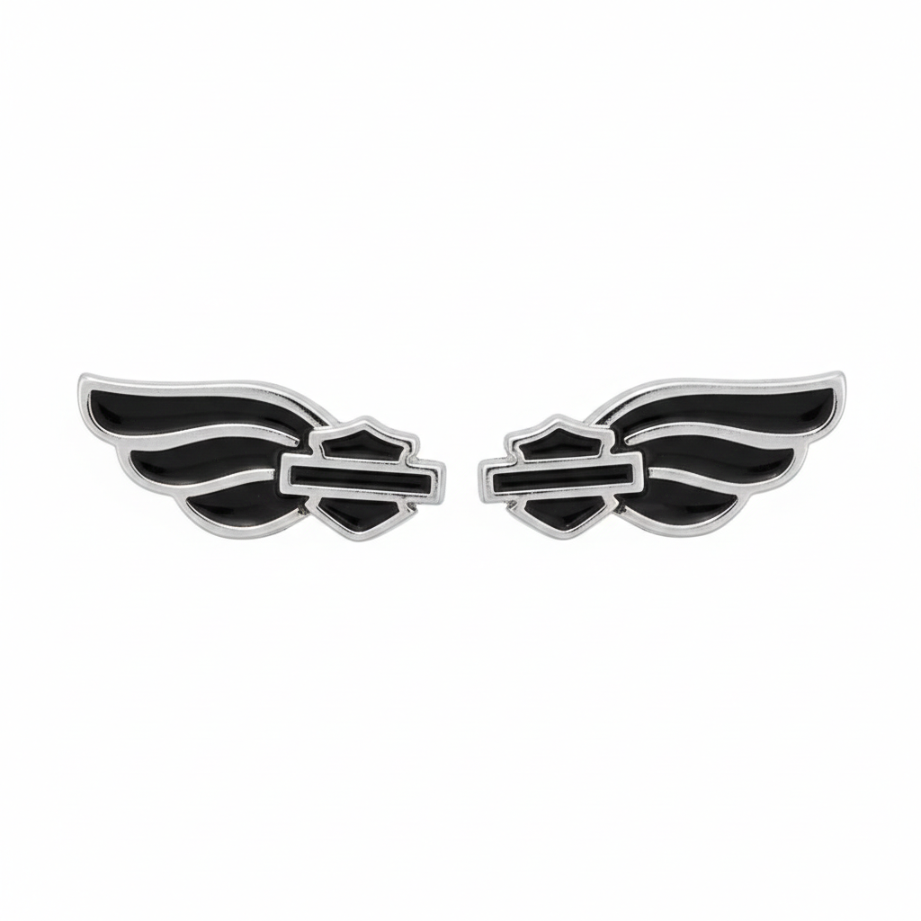 Harley-Davidson Black Enamel B&S and Wing Post Earrings