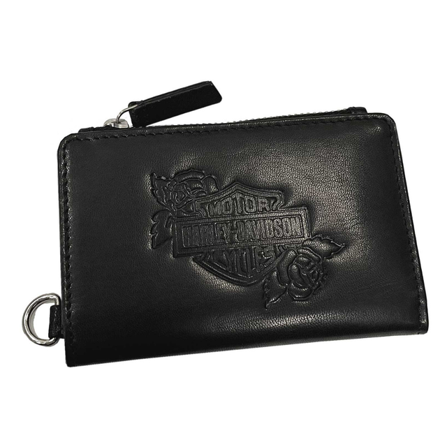 Black leather wallet with Harley-Davidson logo on a white background