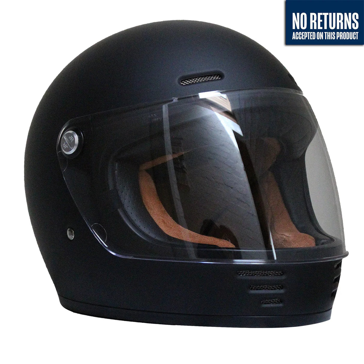 Johnny Reb Burke Full Face Helmet - Matt Black/Brown Lining