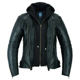 Johnny Reb Women's Hawkesbury Leather Jacket I Removable Hood - Black