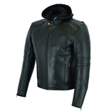Johnny Reb Men's Hawkesbury Leather Jacket with Removable Hood - Black