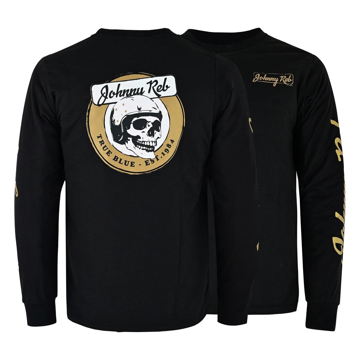 Johnny Reb Men's Skull True Blue Long Sleeve T-Shirt -  Black/Gold