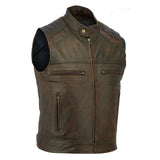 Jonny Reb Men's Botany Village Vintage Leather Vest - Brown