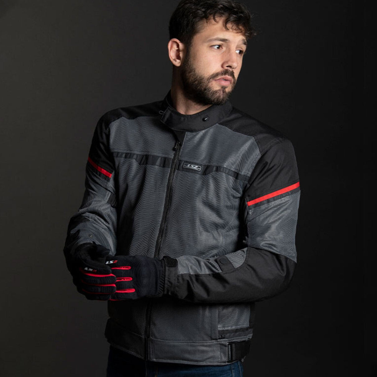 LS2 Riva Men's Jacket - Black / Dark Grey / Red