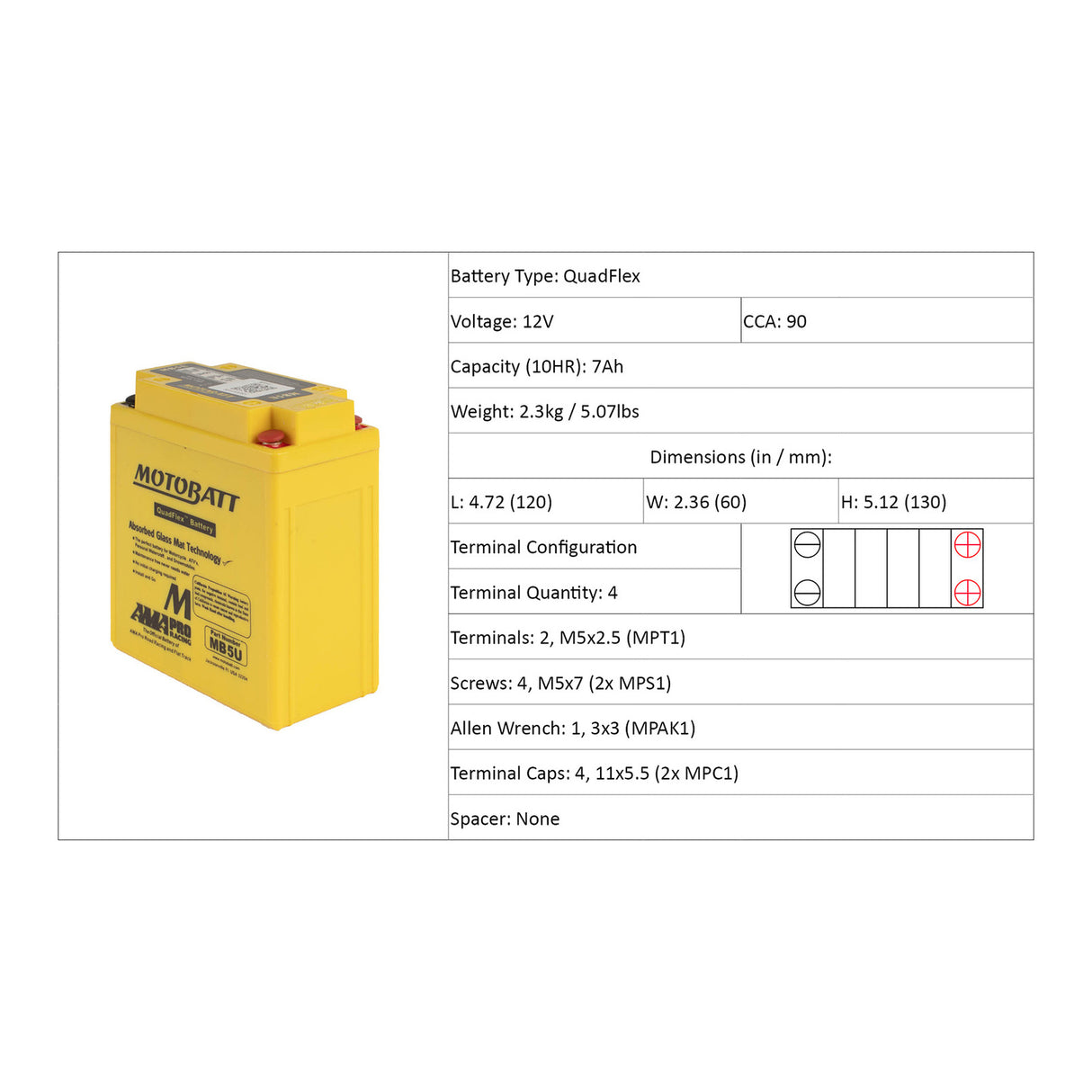 Motobatt Battery Quadflex AGM - MB5U