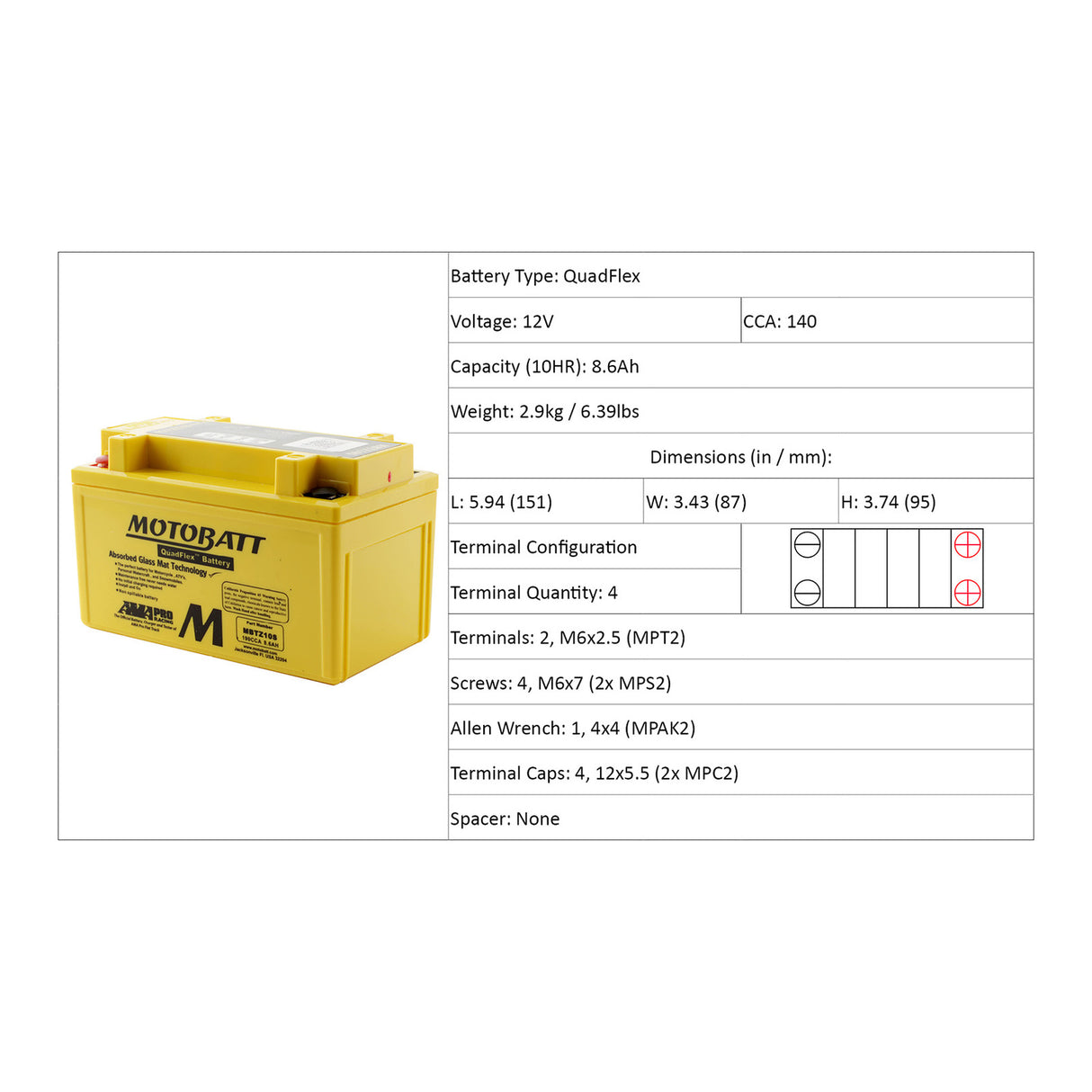 Motobatt Battery Quadflex AGM - MBTZ10S