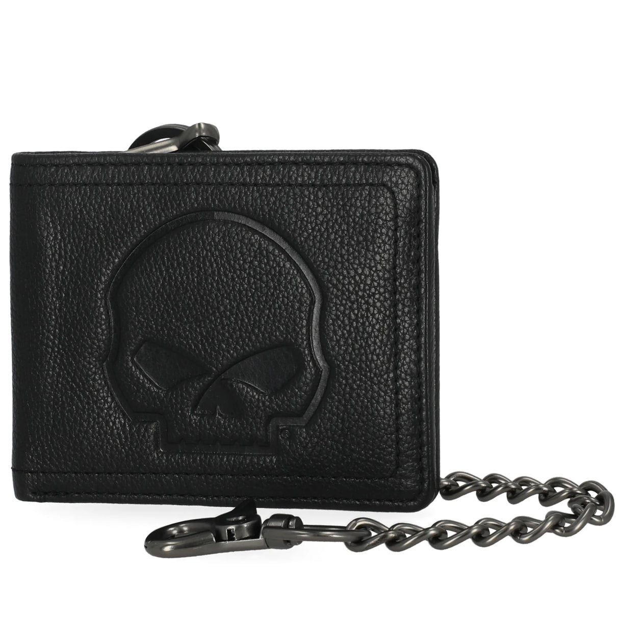 Harley-Davidson Men's Embossed Willie G Skull Genuine Leather Billfold Chain Wallet - Black
