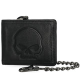 Harley-Davidson Men's Embossed Willie G Skull Genuine Leather Billfold Chain Wallet - Black