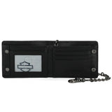 Harley-Davidson Men's Embossed Willie G Skull Genuine Leather Billfold Chain Wallet - Black