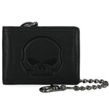 Harley-Davidson Men's Embossed Willie G Skull Genuine Leather Billfold Chain Wallet - Black