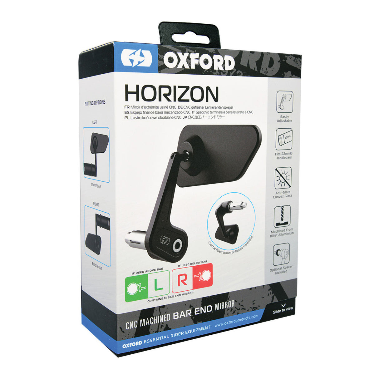 Oxford Horizon Billet Alloy Bar End Mirror Left - Black
