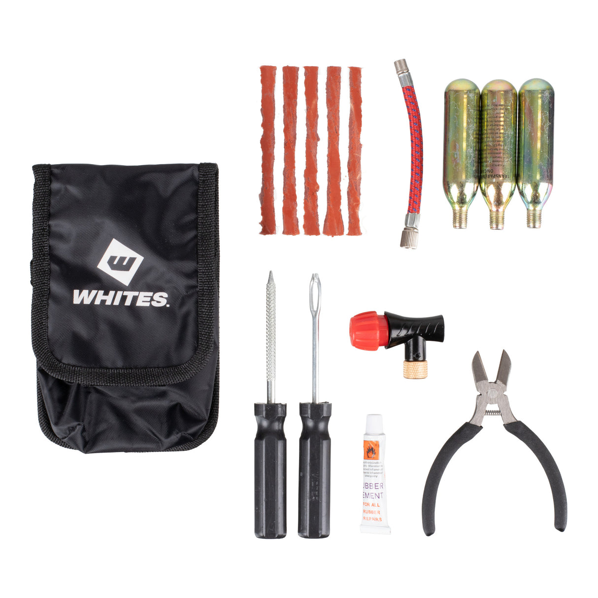 Whites Puncture Repair Kit - Compact (Seals, CO2, Tools, Glue, Bag)