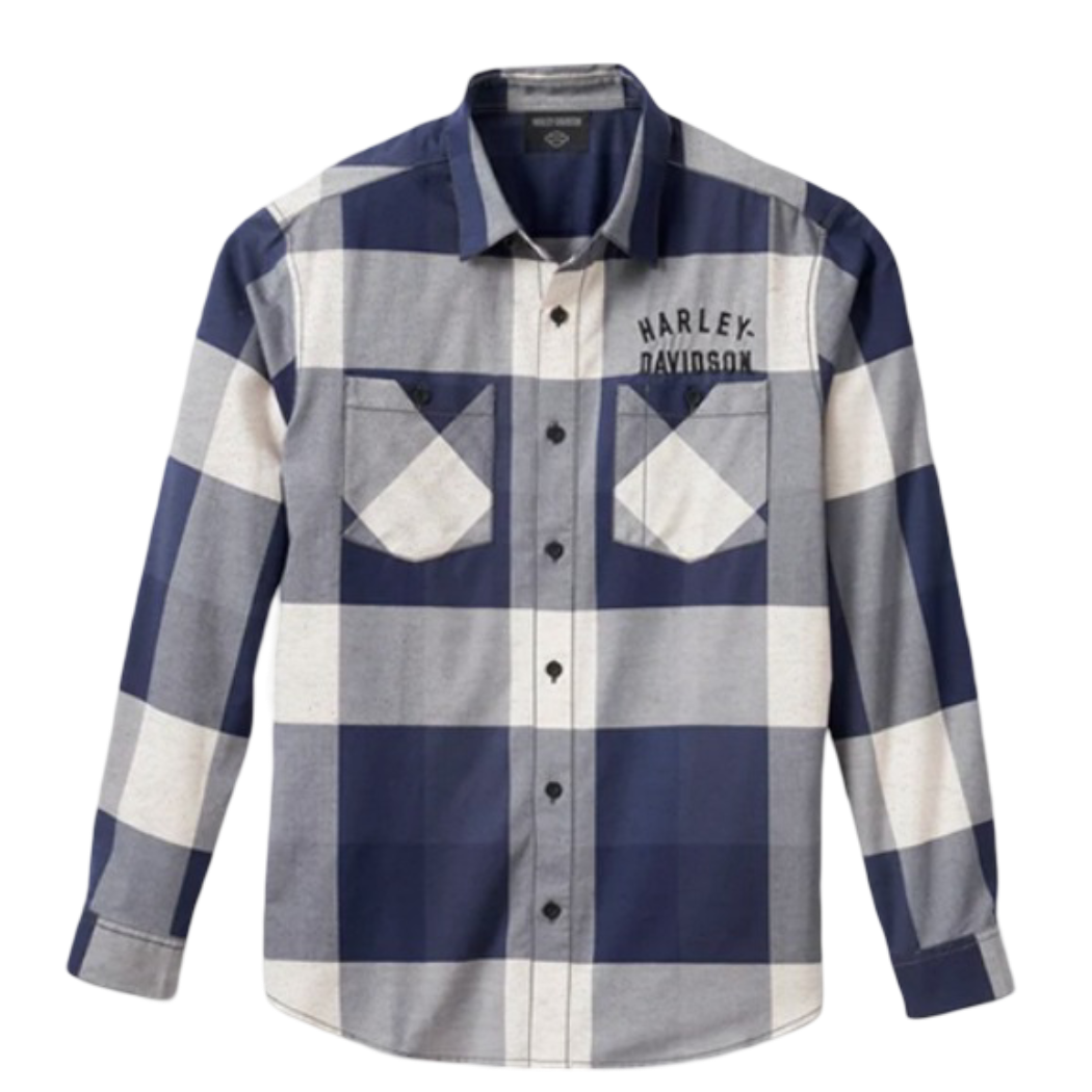 Harley-Davidson Men’s Woven Plaid Long-Sleeve Shirt – Blue