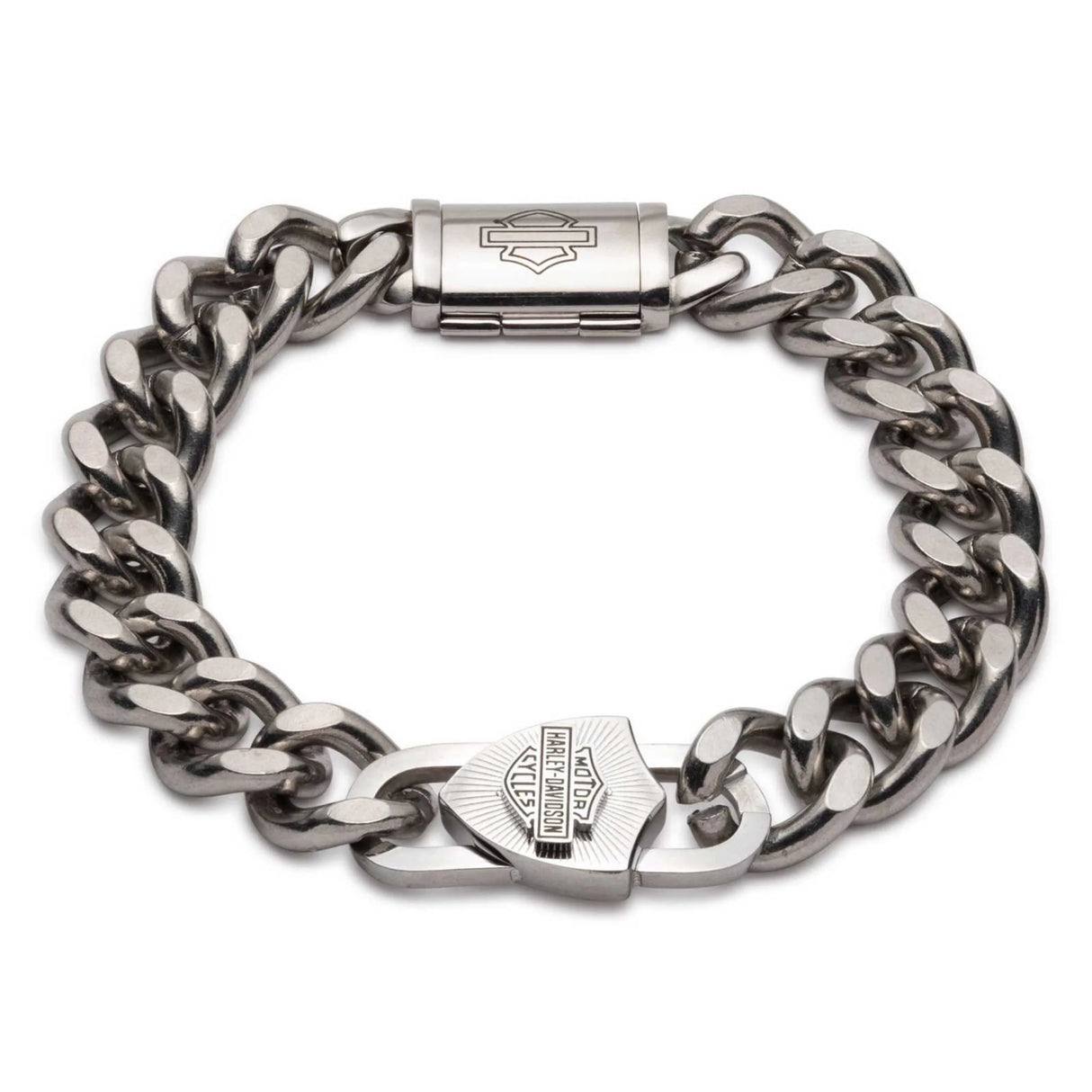 Harley-Davidson Men's B&S Padlock Curb Chain Bracelet - Stainless Steel