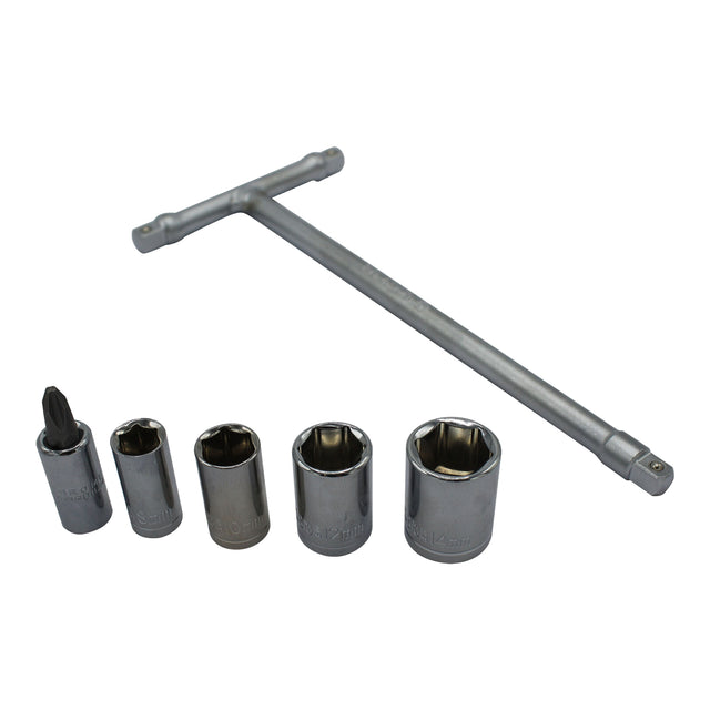 WMP MINI T-HANDLE SOCKET SET 6/8/10/12/14MM +PHILLIPS#2
