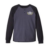 Long-sleeve shirt with black sleeves and gray body on a white background