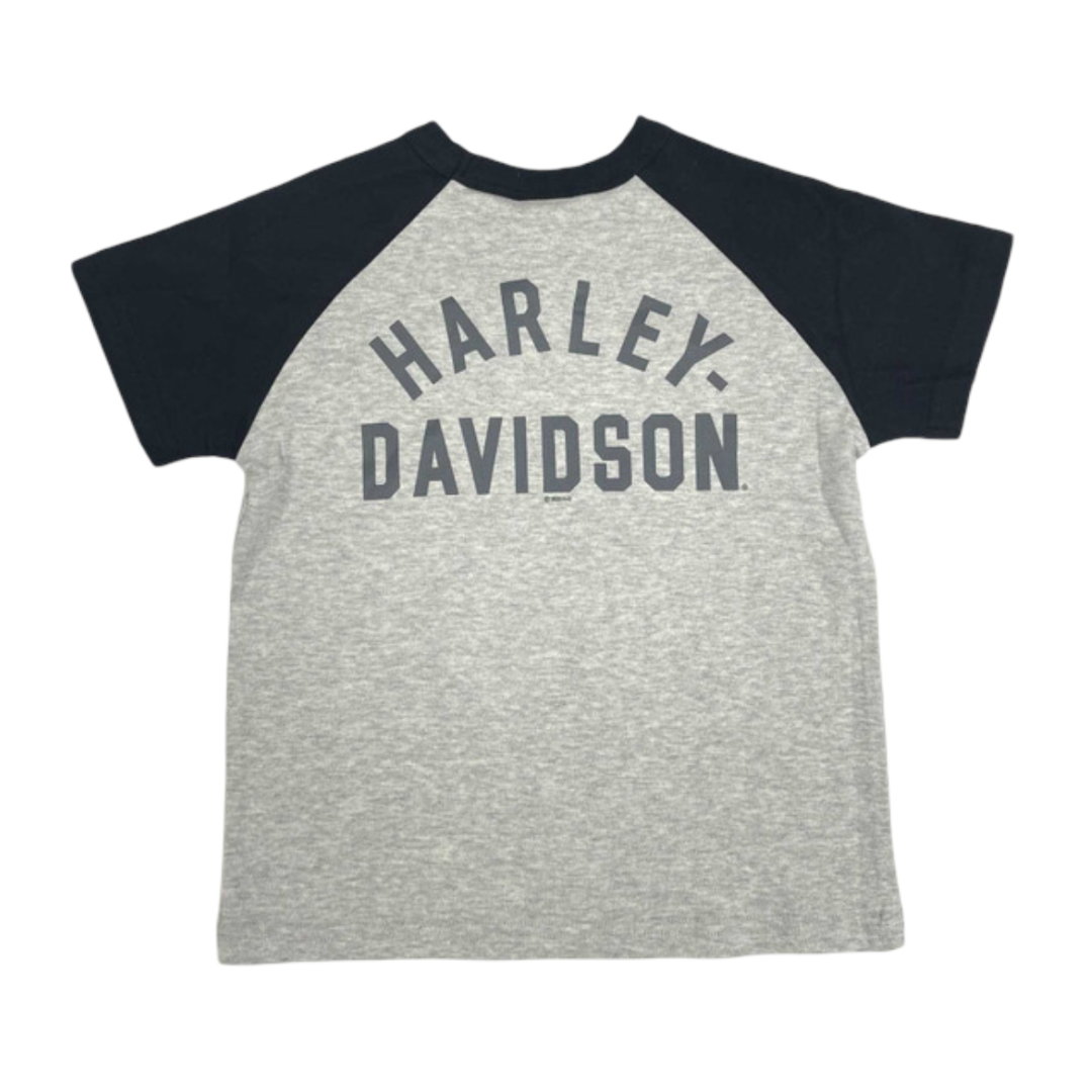 Harley-Davidson Kids' Eagle Colorblocked Short Sleeve Raglan Tee - Gray