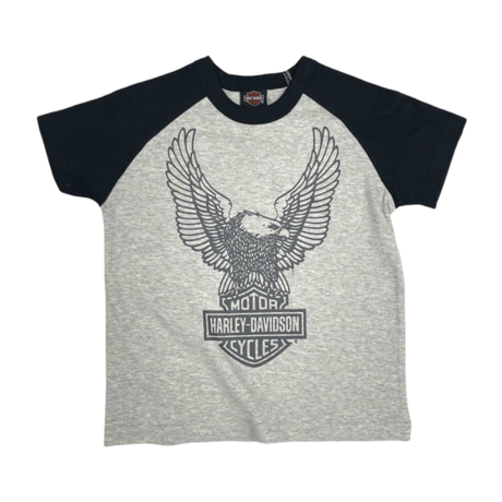 Harley-Davidson Kids' Eagle Colorblocked Short Sleeve Raglan Tee - Gray