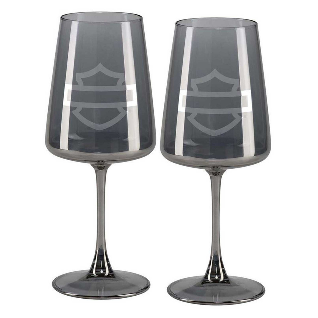 Harley-Davidson B&S Smoke Grey Wine Glass Set