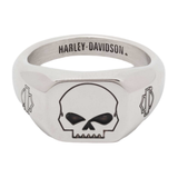 Harley-Davidson Men's Willie G Skull Beveled Edge Ring, Stainless Steel