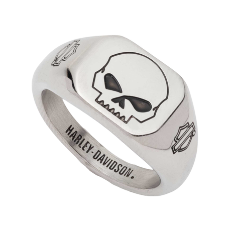 Harley-Davidson Men's Willie G Skull Beveled Edge Ring, Stainless Steel