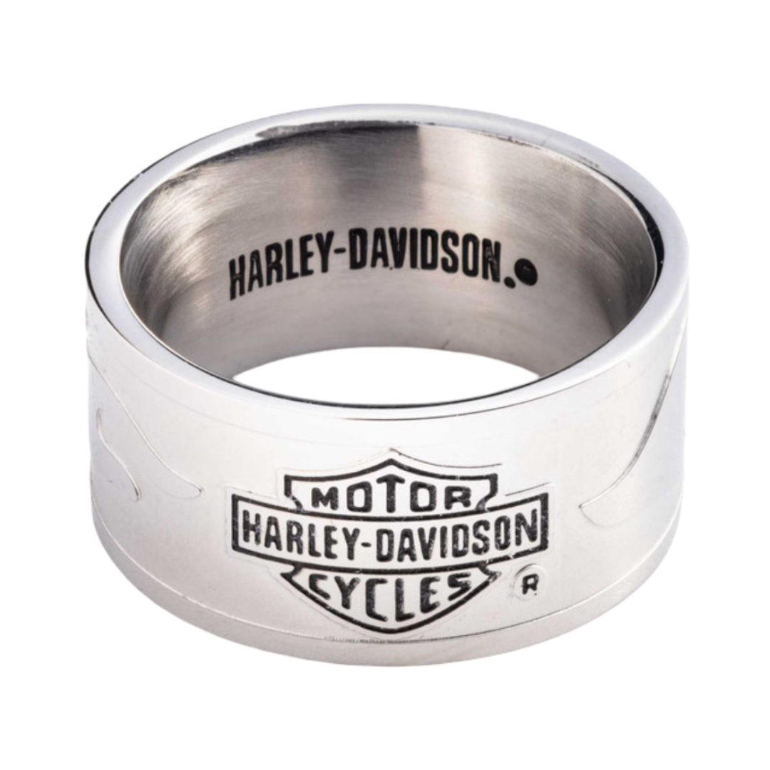 Harley-Davidson Men's Bar & Shield Raised Flame Band Ring, Stainless Steel