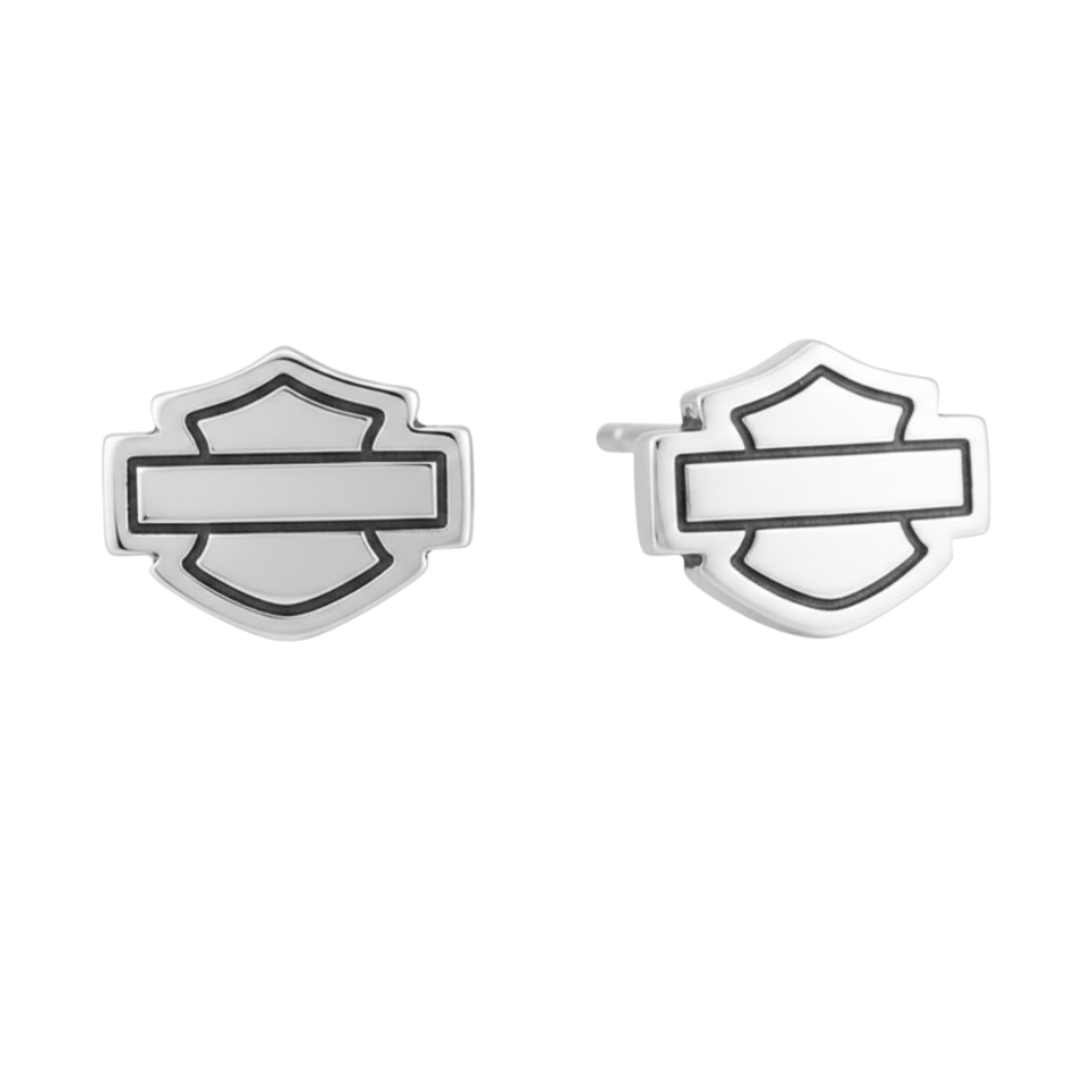 Harley-Davidson Women's 11mm Bar & Shield Logo Stud Earrings, Stainless Steel