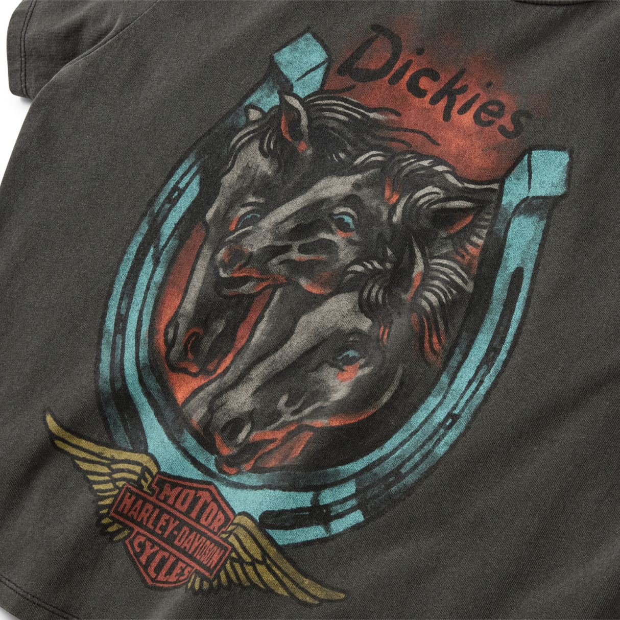 Dickies x Harley-Davidson Women's Triple Horse Boxy Fit Tee - Washed Black