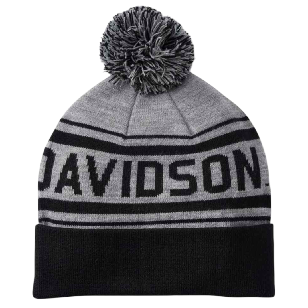 Harley-Davidson Men's Combustion Pom Knit Beanie Hat - Heather Grey