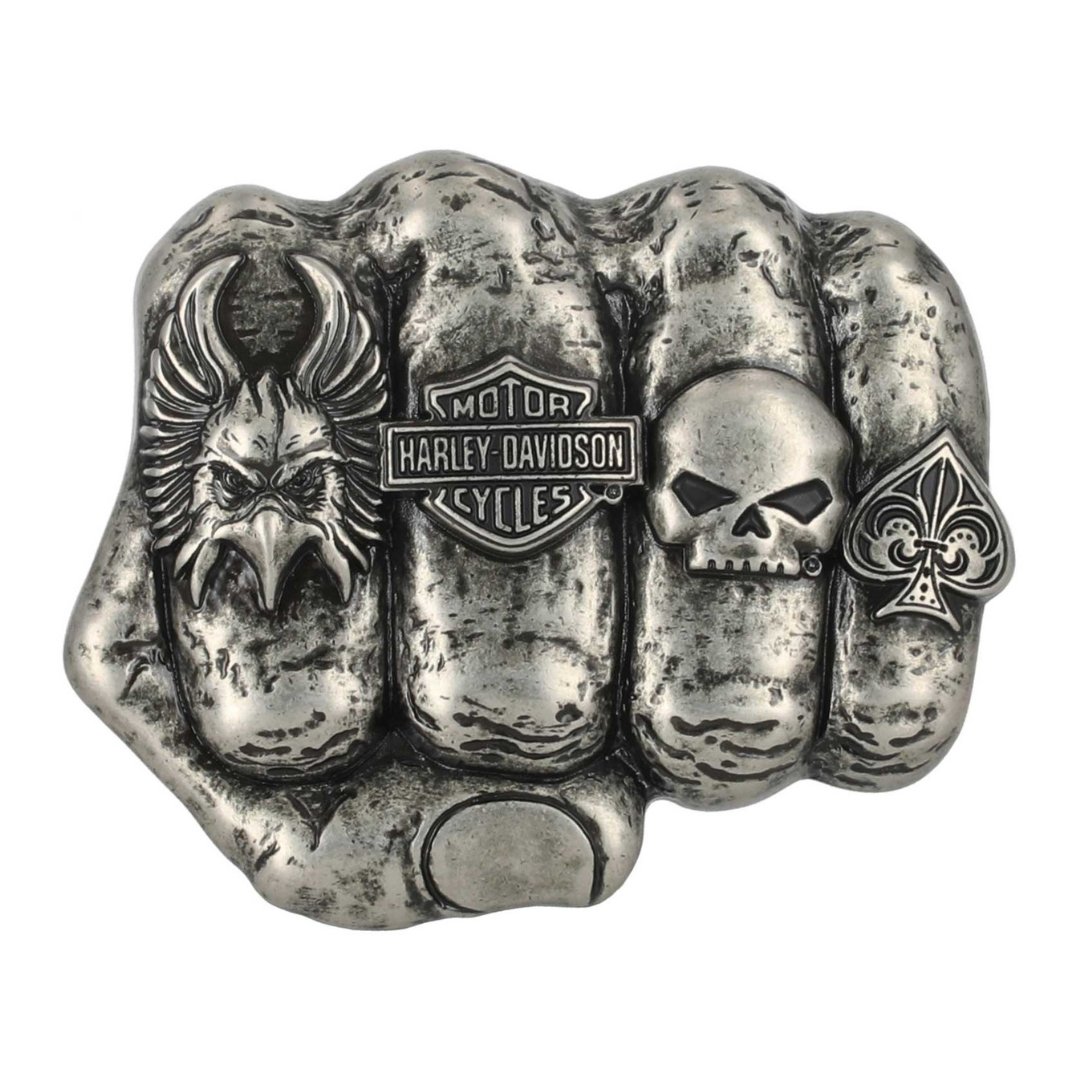 Harley-Davidson Men's Logo Knuckle Belt Buckle - Silver Nickel Finish