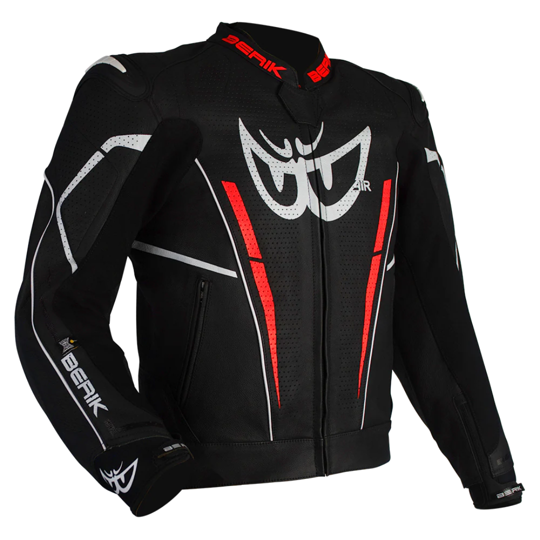 Berik Monza Leather Jacket - Black/Fluro Red