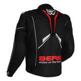 Berik Monza Leather Jacket - Black/Fluro Red