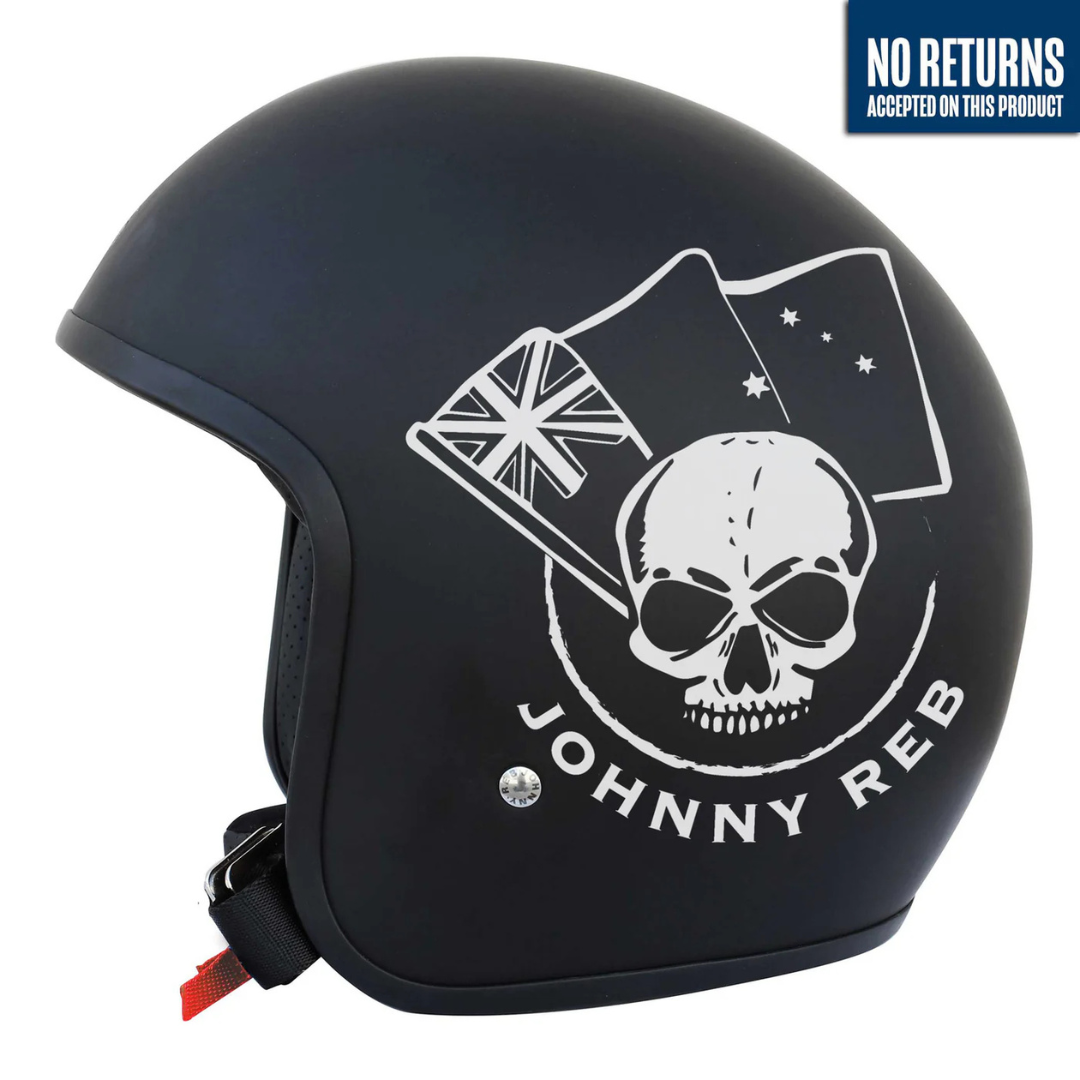 Johnny Reb Burke Aussie Skull Open Face Helmet - Matt Black/White