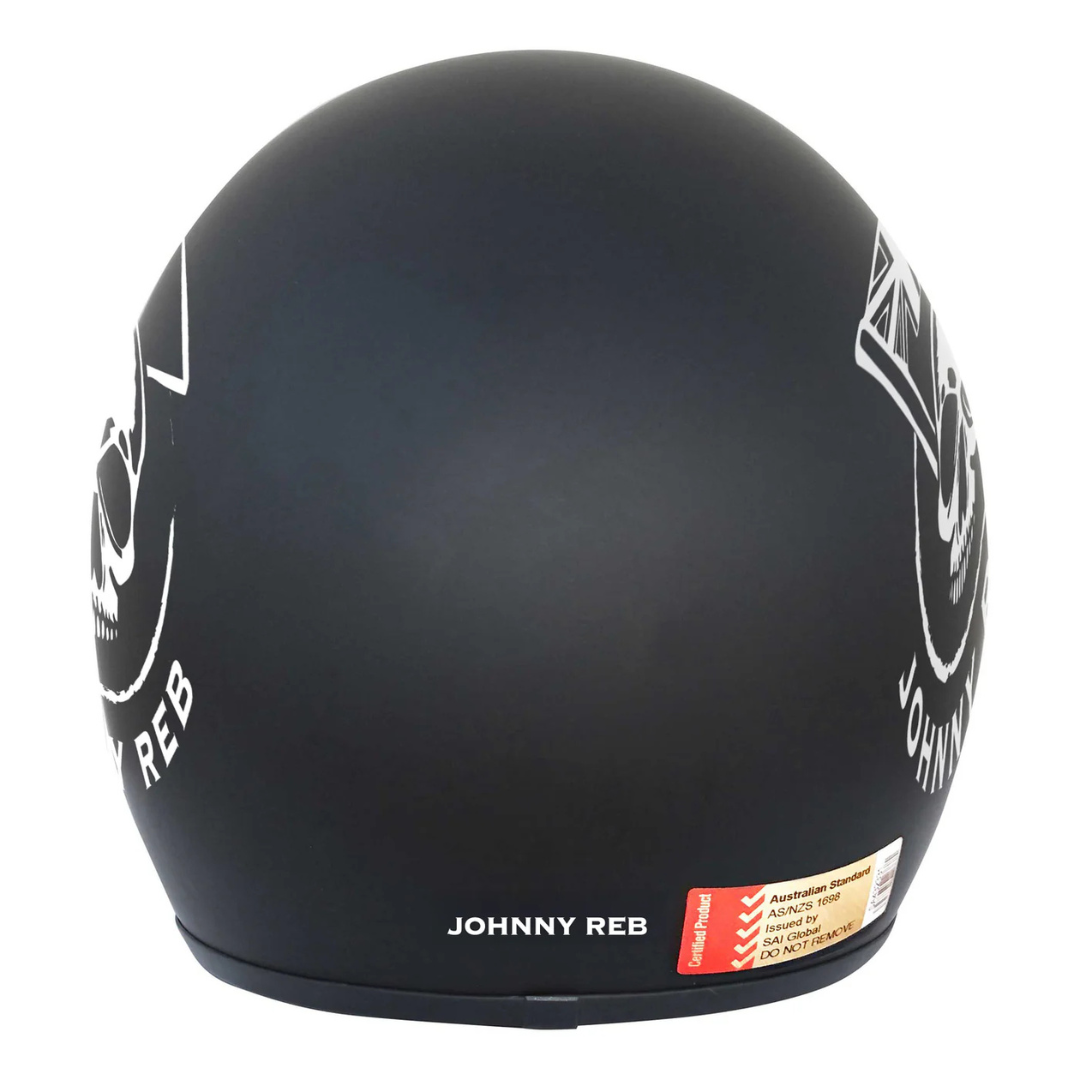 Johnny Reb Burke Aussie Skull Open Face Helmet - Matt Black/White