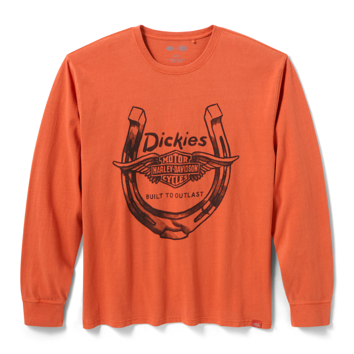 Orange long-sleeve shirt with Dickies logo on a white background