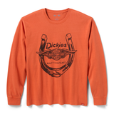 Orange long-sleeve shirt with Dickies logo on a white background