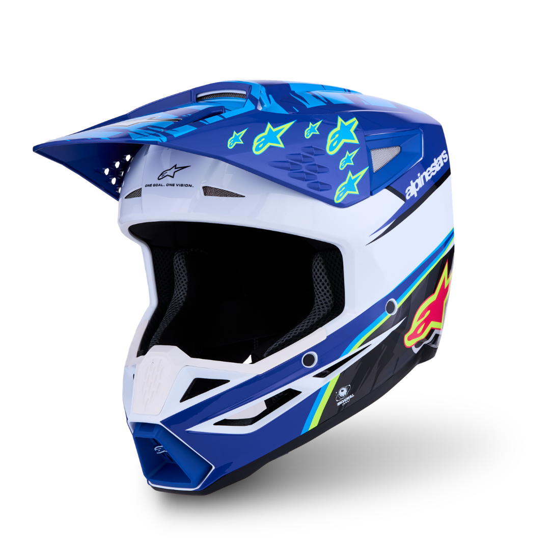 Alpinestars Falcon Youth Helmet Blue/White/Black/Pink Fluo/Yellow Fluo Glossy