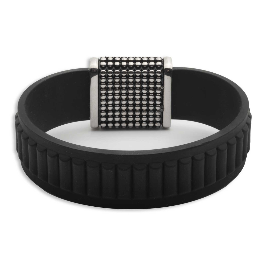 Harley-Davidson Men's 9 in. Bar & Shield Stud Silicone Bangle Bracelet, Black