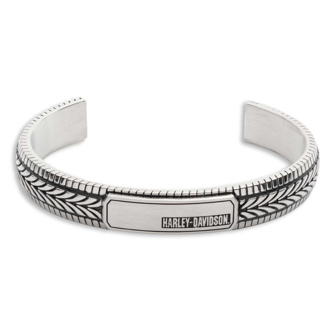 Harley-Davidson Men's 9 -Inch Tire Tread Stainless Steel Cuff Bracelet - Silver